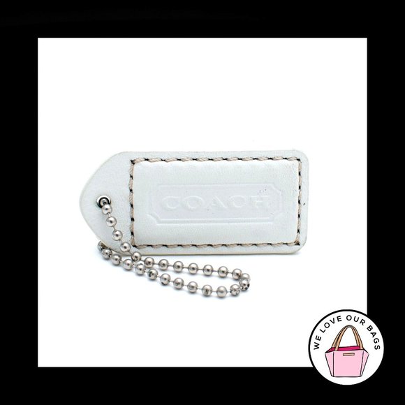 2" Medium COACH WHITE Leather Nickel Key Fob Bag Charm Keychain Hang Tag - Picture 1 of 1